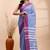 Steel blue & red handloom saree with minimalist woven motifs and classic contrast border