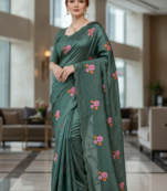 Green Color Malti Thread Embroidery work Silk Saree