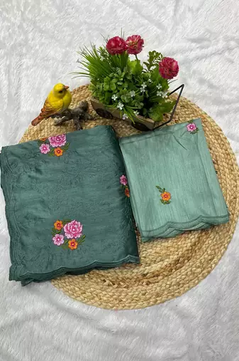 Green Color Malti Thread Embroidery work art silk saree