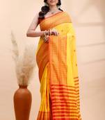 Yellow  handloom cotton saree with red traditional border & intricate weaving design
