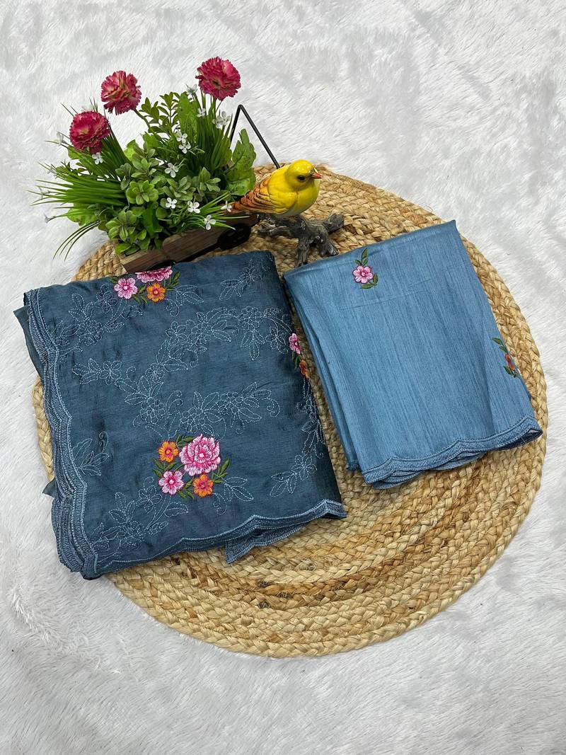 Green Color Malti Thread Embroidery work Silk Saree