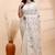 Gray handloom cotton saree with delicate blue and copper floral buti and artistic woven pallu