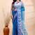 Blue dual toned muslin saree with delicate jamdani motifs and graceful contrast border