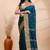 Dark teal green handloom cotton saree with mustard yellow heritage border