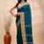 Dark teal green handloom cotton saree with mustard yellow heritage border