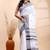 White & black handloom saree with minimalist woven motifs and classic contrast border