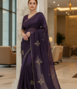 Purple Color  Embellishment work  Satin Silk Saree