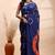 Ink blue malmal cotton saree with artistic tie-dye circles & vibrant handcrafted patterns