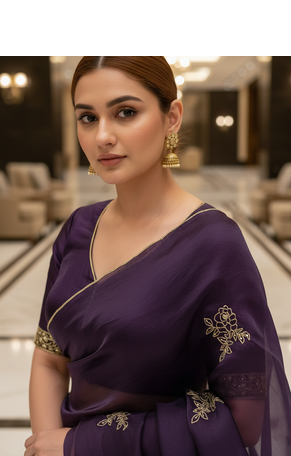 Purple Color  Embellishment work  Satin art silk saree 2