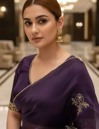 Purple Color  Embellishment work  Satin art silk saree