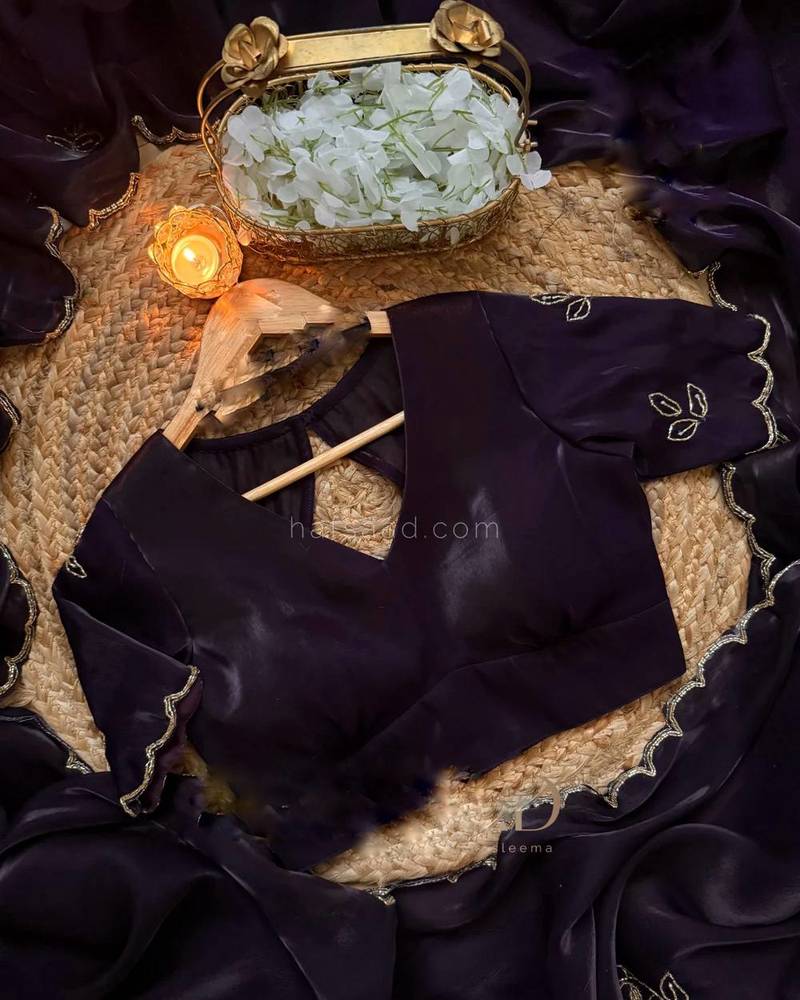 Purple Color  Embellishment work  Satin Silk Saree