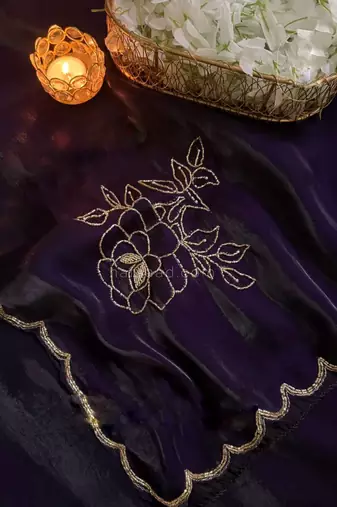 Purple Color  Embellishment work  Satin art silk saree