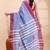 Steel blue & red handloom saree with minimalist woven motifs and classic contrast border
