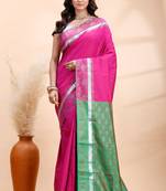 Pink and green kanjivaram silk saree