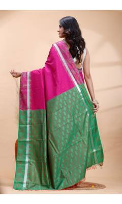 Pink and green kanjivaram silk blend saree 3