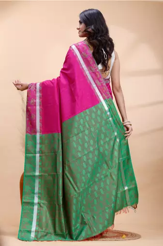 Pink and green kanjivaram silk blend saree