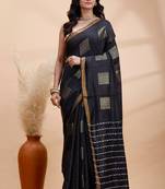 Black soft silk saree with gold zari motifs and border
