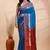 Royal blue kanjivaram silk saree with purple border & red zari pallu