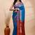 Royal blue kanjivaram silk saree with purple border & red zari pallu