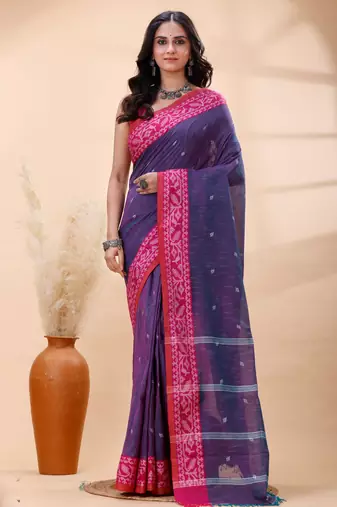 Handloom cotton saree in affair dual toned color with pink heritage border