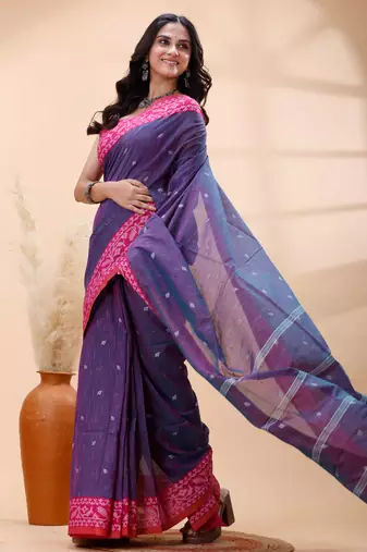Handloom cotton saree in affair dual toned color with pink heritage border