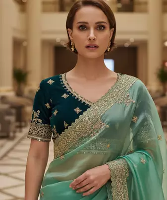 Green Color  Sequins and jaro Thread Embroidery Work  Satin art silk saree