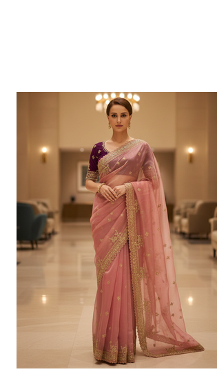 pink Color  Sequins and jaro Thread Embroidery Work  Satin art silk saree 2