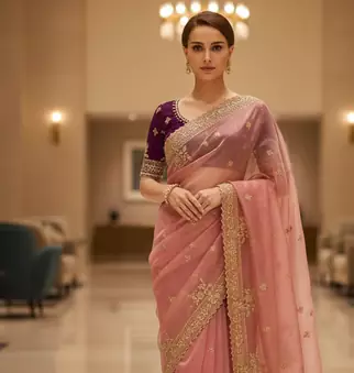 pink Color  Sequins and jaro Thread Embroidery Work  Satin art silk saree