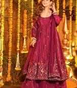 Rani pink embroidery crep fully stitched anarkali set