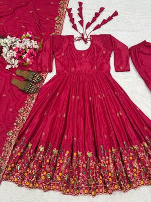 Rani pink embroidery crep fully stitched anarkali set 4