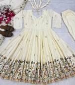Off-white embroidery crep fully stitched anarkali set