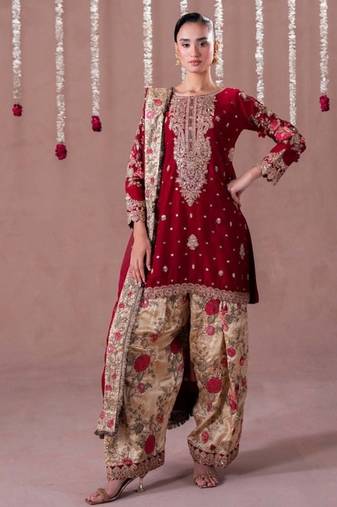 Maroon embroidery faux georgette fully stitched patiyala salwar
