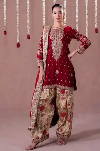 Maroon embroidery faux georgette fully stitched patiyala salwar