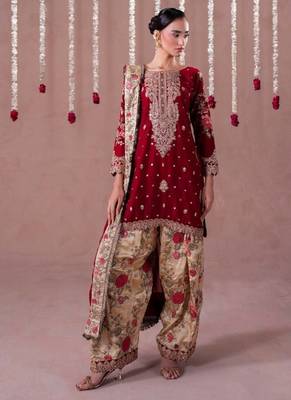 Maroon embroidery faux georgette fully stitched patiyala salwar 2