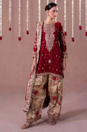 Maroon embroidery faux georgette fully stitched patiyala salwar