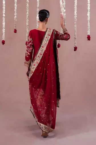 Maroon embroidery faux georgette fully stitched patiyala salwar