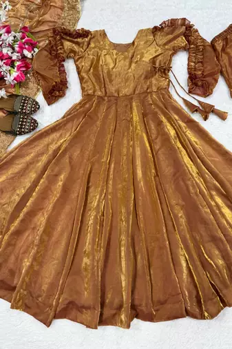 Copper embroidery Blend Tissue fully stitched anarkali set