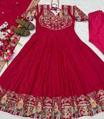 Rani pink embroidery crep fully stitched anarkali set