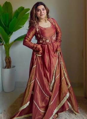 Rust embroidery cosmos fully stitched anarkali set 2