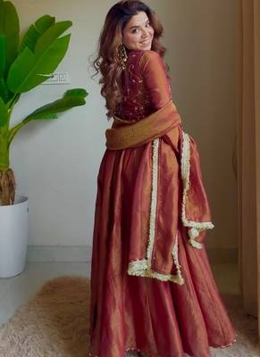 Rust embroidery cosmos fully stitched anarkali set 3