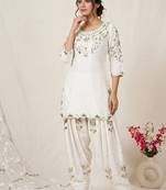 Off-white embroidery satin fully stitched farshi salwar suit set