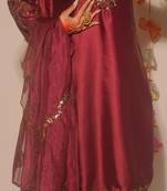 Maroon embroidery satin fully stitched farshi salwar suit set