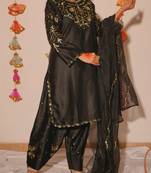 Black embroidery satin fully stitched farshi salwar suit set