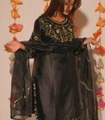 Black embroidery satin fully stitched farshi salwar suit set