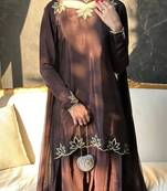 Coffee embroidery crep fully stitched farshi salwar suit set