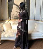 Coffee embroidery crep fully stitched farshi salwar suit set