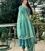 Sea green embroidery simmar silk fully stitched anarkali suit set