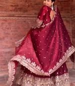 Wine embroidery fendy silk  fully stitched anarkali suit set