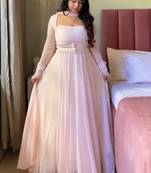 Baby pink embroidery faux georgette fully stitched anarkali suit set