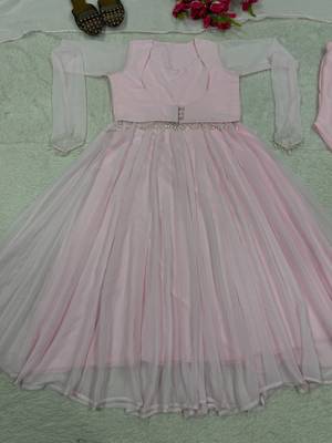 Baby pink embroidery faux georgette fully stitched anarkali suit set 4